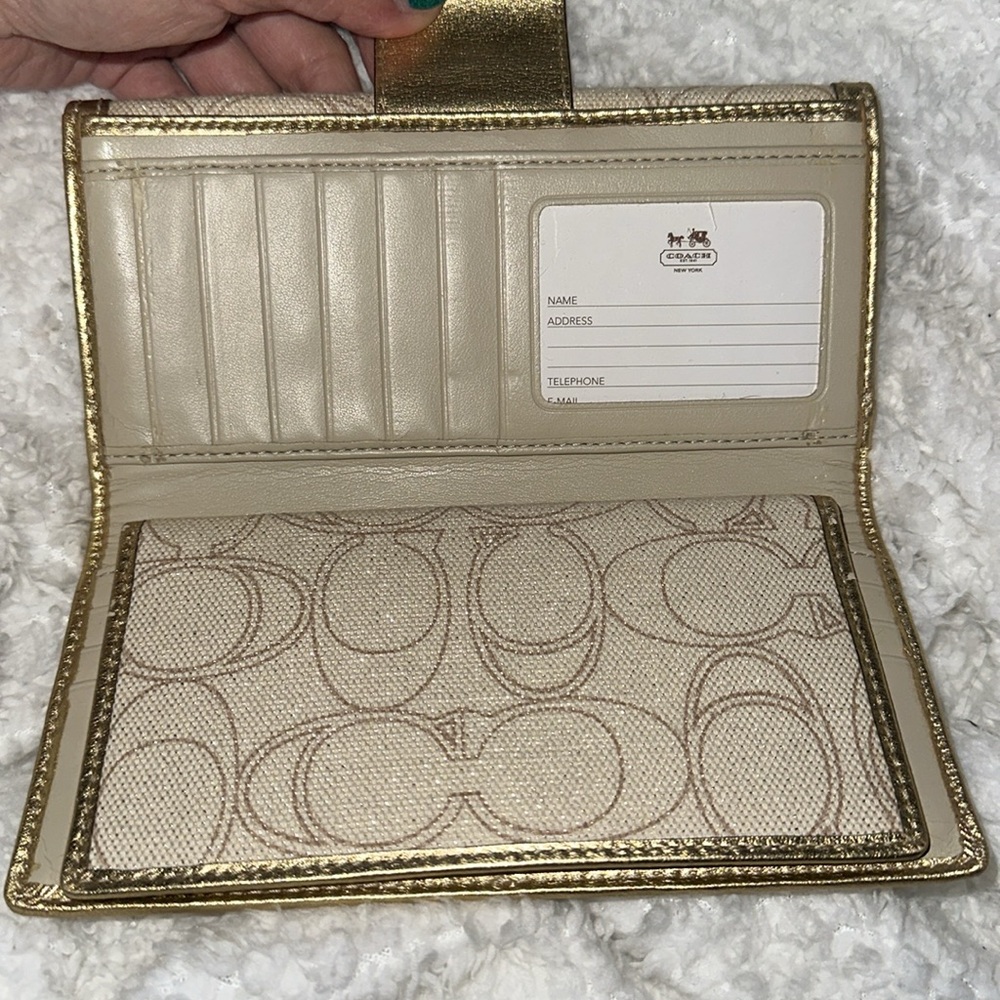 Coach Gold metallic cream and brown signature canvas long Wallet bundle - Picture 10 of 16